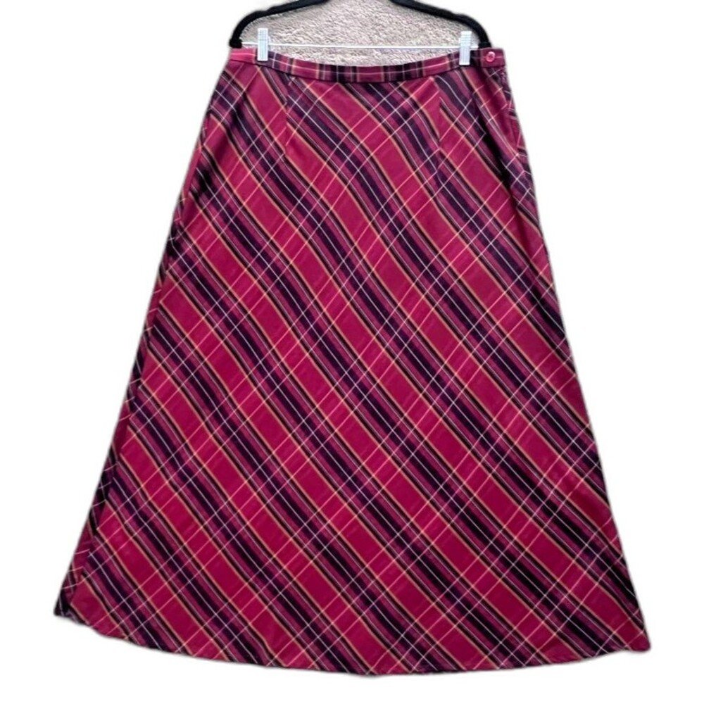 VTG Women's PLUS 18W Tartan Plaid long A-Line skirt cranberry red flare
